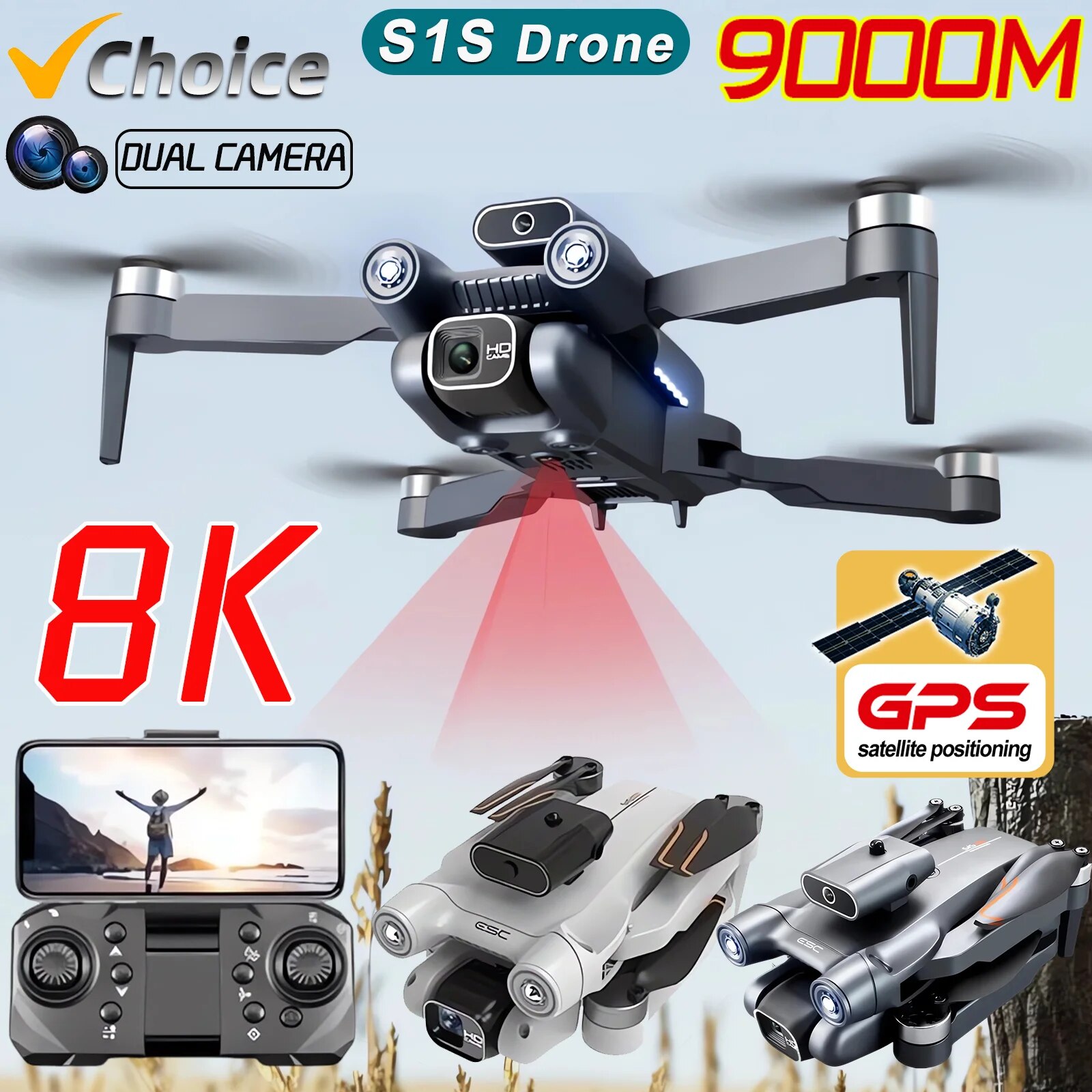 Drone Rc S1S - S1sドローン5g wifi 4kプロフェッショナル8k hdカメラブラシレス360 ° 障害物回避オプティカルフローrc折りたたみ式クワッドコプターおもちゃギフト