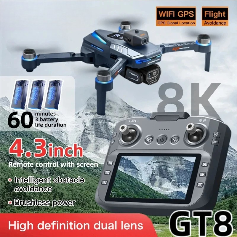 Drone E88Pro Rc 4K - オリジナルGT8ドローン 8Kプロフェッショナルデュアルカメラ GPS FPV ブラシレスモーター オプティカルフローホバリング