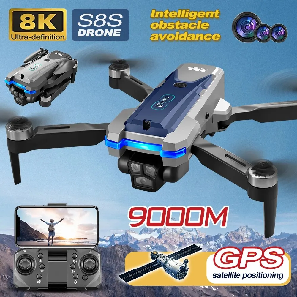 Drone Rc Harness - 折りたたみ式リモートコントロールドローンRCS8S GPS,5g wifi,8k hdデュアルESCカメラ,オプティカルフロー,360 ° 障害物回避,ブラシレスモーター,9000m