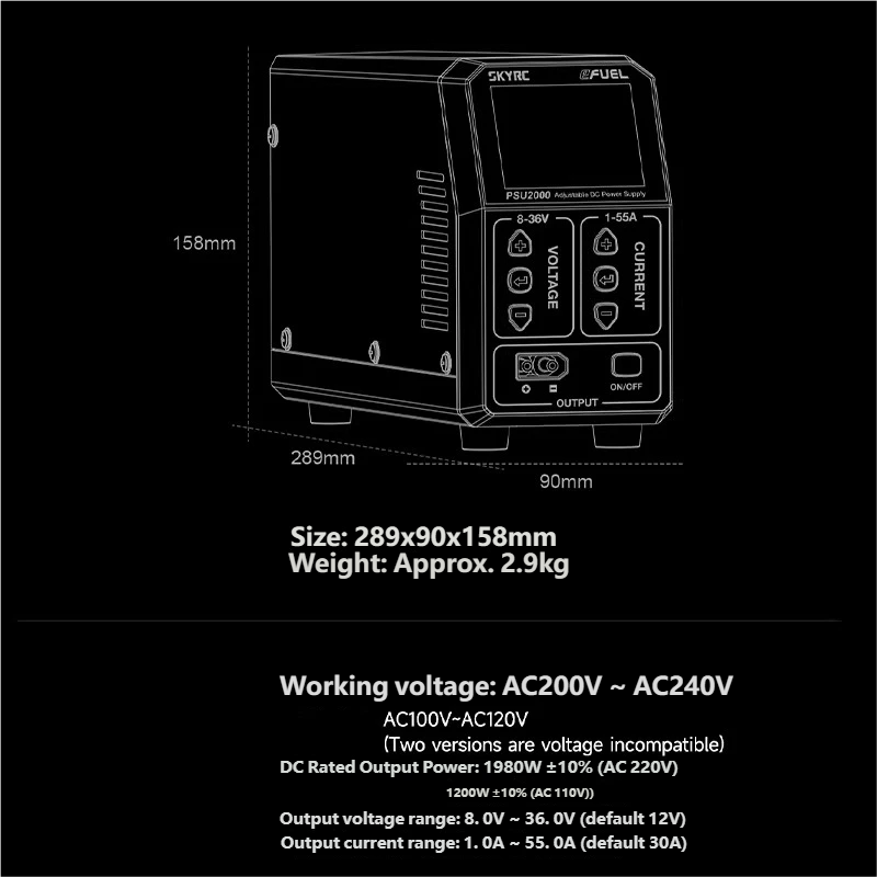SKYRC PSU2000 1980W 調整可能な DC 電 - Drone Rc Battery のレビューと価格